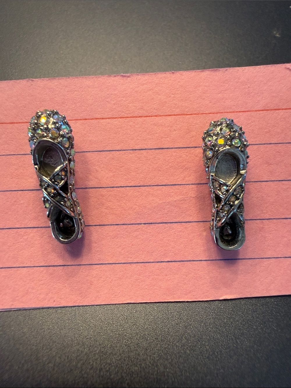 Betsey Johnson Crystal-Embellished Silver Ballet Slipper Earrings